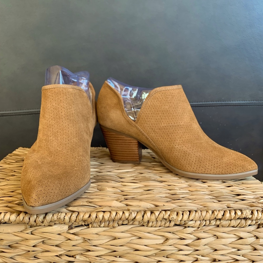 Caramel colored suede bootie